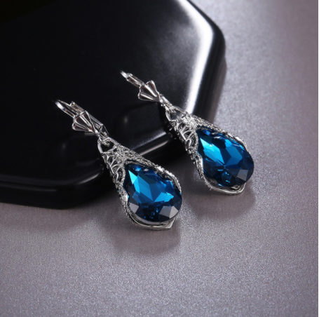 Vintage 925 Silver Sterling Blue Sapphire Antique Earrings