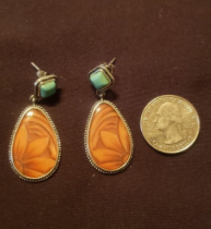 Antique Brown Engraving Sun Flower Turquoise Gemstone Earrings