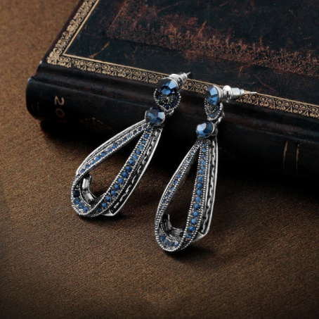 Vintage 925 Silver Sterling Blue Sapphire Earrings