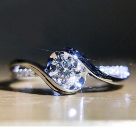 925 Silver Sterling Delicate Princess Cut Stimulation Diamond Ring