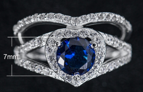 Collection: Blue Sapphire Heart Shape Stimulated Diamond Ring
