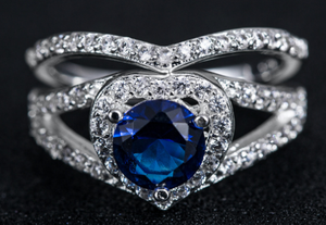 Open image in slideshow, Collection: Blue Sapphire Heart Shape Stimulated Diamond Ring
