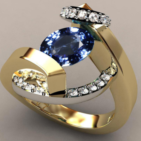 Collection: 18k Gold 925 Sterling Silver Sapphire Diamond Ring