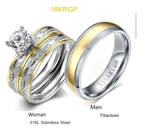 Collection: 18k Titanium Gold Diamond Ring Wedding Engagement Couple Set